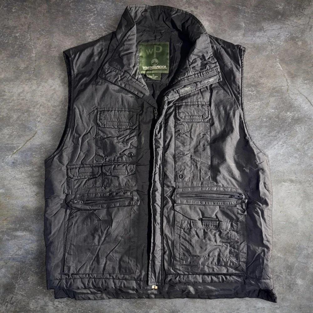 Weatherproof Mens Multi-Pocket Utility Vest Black Size M Fishing Hiking Gorpcore